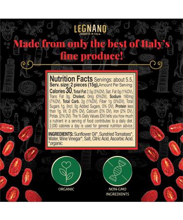Legnano Organic Sun Dried Tomatoes | Authentic Italian USDA Organic & Non-GMO | Made in Italy | 6.3 oz Jar - Buy Online on GoSupps.com