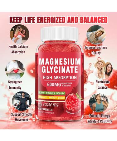 Magnesium glycinate Gummies 600mg high Absorption Magnesium Supplement for Boys and Girls Used for Sedation Muscle Relaxation Bone Health Support Non GMO 60 Capsules Raspberry Flavor - Buy Online on GoSupps.com