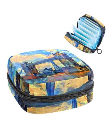 Women's bonds Storage pockets Stillpad Waller oil painting london bridge portable period kit pocket feminine product bag for women girls color3