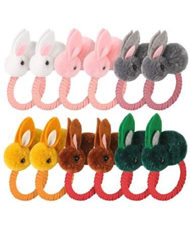 12 Pcs Easter Hair Ties for Kids gifts  Stuffed Rabbit Style Cute Animal Hair Scrunchies Bunny Hair Elastics Ties Ropes Cartoon Elastic Hair Rings Rubber Band Ponytail Holders for Girls Teen Kids