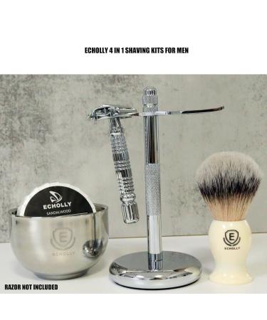 Premium 4 in 1 Shaving Brush Kit for Men - Vegan Brush Sandalwood Soap Stainless Steel Bowl & Stand | Perfect Gift (Ivory White - Buy Online on GoSupps.com