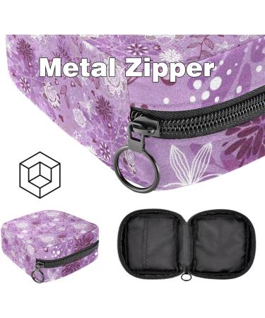 Purple Flowers Portable Menstrual Cup & Pad Storage Bag for Girls & Women - Zipper Pocket Art Design - Buy Online on GoSupps.com