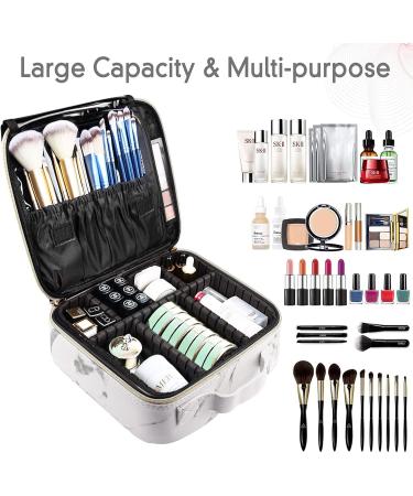 Frasheng Waterproof Travel Cosmetic Bag | Portable Make-Up Case with Adjustable Dividers | Marble Leather Makeup Organizer - Buy Online on GoSupps.com