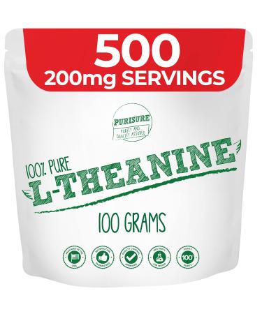 Purisure L-Theanine Powder, 100g, Induces Calm, Helps with Concentration & Cognitive Function, L-Theanine Supplement for Relaxation & Focus, 1000 Servings