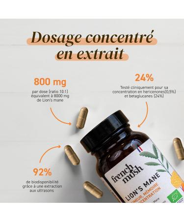 Lion Mane Mushroom - 56 Vegan Capsules - For Brain Wellness Mood Stability - 1 to 2 Capsules/Day - Lions Mane Mushroom - Made in France - Buy Online on GoSupps.com