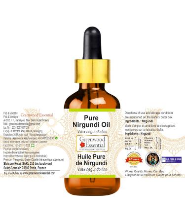 Buy Greenwood Essential Pure Nirgundi Oil (Vitex Negundo) - Therapeutic Grade 10ml with Glass Dropper | International Shipping Available - Buy Online on GoSupps.com