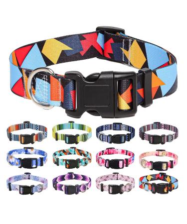 Mihqy dog collar adjustable soft & comfort dog collar Bohemian flowers geometric trunk design for small medium and large dogs (colored blocks L) L (neck circumference 38-63 cm width 2.5 cm) colored blocks