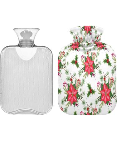 Hot Water Bottle with Poinsettia & Soft Fleece Cover - 2 Litre Hot Water Bag for Relaxation & Therapy - Buy Online on GoSupps.com