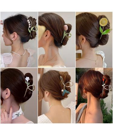 6 Pack Tulip Flower Metal Hair Claw Clips for Women - Non Slip & Strong Hold - 6 Styles for Thick & Thin Hair - Buy Online on GoSupps.com