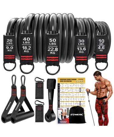 Gykit Resistance Bands Set Expander Fitness with rubber racks training poster ankle straps door anchors wearing bags 5 Series Different resistance levels ideal for strength training physiotherapy 150LBS-black