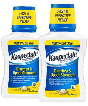 Kaopectate Vanilla Multi-Symptom - Diarrhea Medication for Adults with Bismuth Subsalicylate Anti-Diarrhea Medicine for Stomach Relief - 11oz (Pack of 2) Vanilla 11 Fl Oz (Pack of 2)