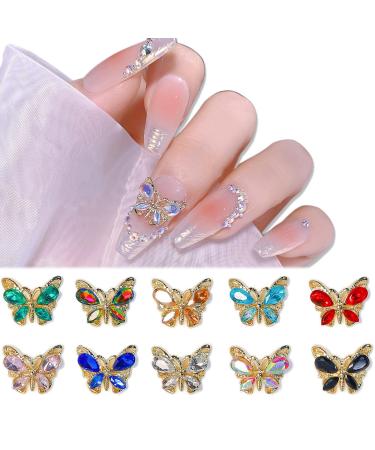 Crystal Butterfly Nail Charms 20pcs 3D Alloy Butterfly Charms for Nails Gold Shiny Zircon Butterfly Nail Art Charms Nail Diamonds Rhinestones Butterflies Nail Decor Accessories for Nails Design