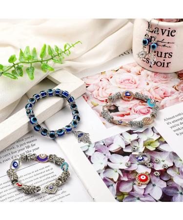 450 Blue Evil Eye Beads & Charms Mix for DIY Jewelry Making - Enamel Rondelle Spacer Beads with Silver Connectors - Buy Online on GoSupps.com