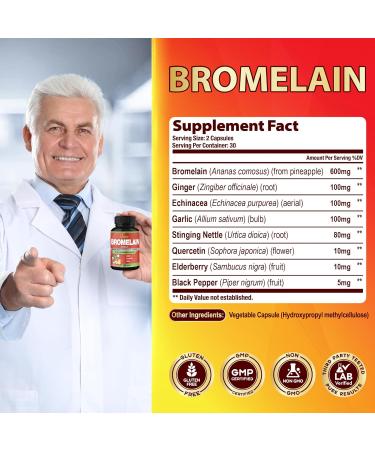 Organic Cadane Bromelain Extract Capsules with Quercetin Elderberry Ginger Echinacea Garlic Black Pepper - 60 Capsules - Buy Online on GoSupps.com