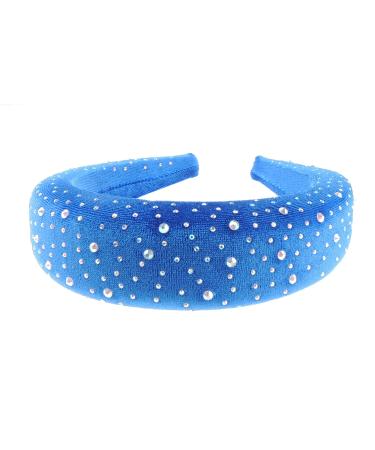 Sparkly Womens Puffy Wedding Bridal Party Birthday Christmas Evening Wide 4cm Thick High Bump Padded Velvet Crystal Diamante Rhinestone Hair Hairband Accessories Headband Alice Band (Royal Blue)