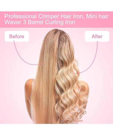 Mini 3 Barrel Curling Iron - 1/2 Inch Beach Waves Wand for Travel | Dual Voltage Ceramic Tourmaline Crimper - Pink - Lightweight & Easy to Use - Buy Online on GoSupps.com