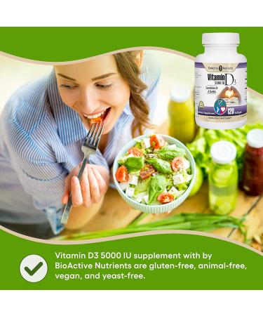 BIOACTIVE NUTRIENTS Vitamin D3 5000 IU Supplements - High Potency Supplement - Pure D-Vitamins from Nature - Heart and Immune Health for Daily Life - Made Gluten-Free and Yeast-Free - 120 Softgels - Buy Online on GoSupps.com