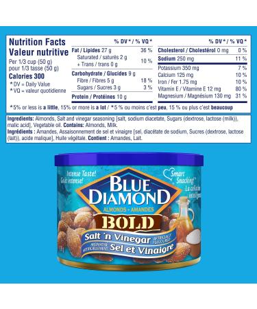 Blue Diamond Almonds Salt N' Vinegar Snack Nuts Resealable Can (Pack of 4) - Buy Online on GoSupps.com