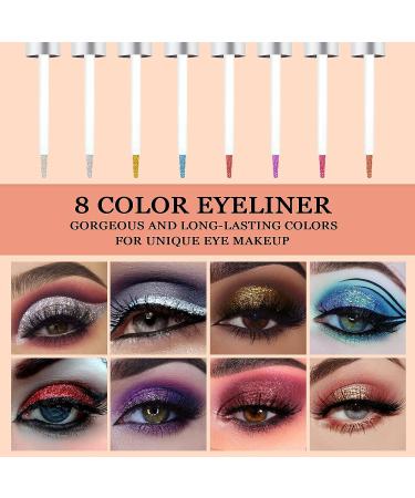 Rechoo 8 Colors Glitter Liquid Eye Liner Set - Waterproof, Long Lasting Shiny Eye Liners Pencil - 8 Glitter Colors - Buy Online on GoSupps.com