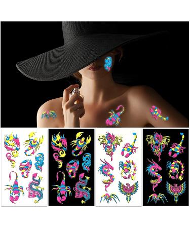 10 Sheets UV Neon Temporary Tattoos - Glow in the Dark Fake Tattoos for Rave Festival & Party Decorations - Buy Online on GoSupps.com