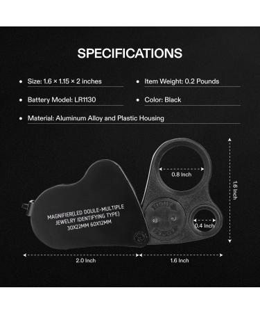 VIVOSUN Illuminated Jewelers Loupe 30X 60X Magnifier with LED Light - Black | for Jewelry, Gems, Watches, Coins, Stamps, Antiques | Foldable Design - 1 Pack - Buy Online on GoSupps.com