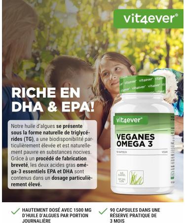 Omega 3 Vegan - Premium: life's OMEGA with DHA & EPA Algae Oil in the form of triglycerides - Low in harmful substances - Extra high dosage - 90 capsules - Buy Online on GoSupps.com