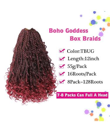 12 Inch Goddess Box Braids Crochet Hair Bob | Curly Ends Synthetic Extensions - Pack of 8 TBUG - Buy Online on GoSupps.com