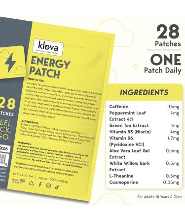 Klova Energy Patches - Boost Wakefulness with Caffeine Green Tea Peppermint & Vitamins B3 & B6 | International Shipping Available - Buy Online on GoSupps.com