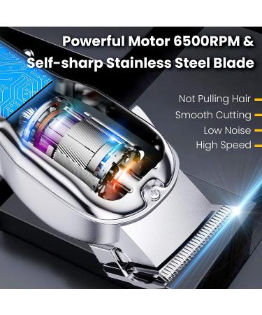 Professional Cordless Hair Clippers for Men - T-Blade Trimmer Kit with Charger, LED Display - Ideal for Hair Cutting, Beard Grooming - Household Barber Kit in Silver - Buy Online on GoSupps.com