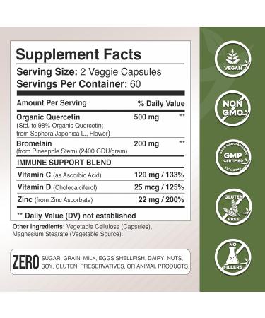 Gade Nutrition Organic Quercetin with Bromelain Vitamin C and Zinc | Immune Support Supplement Quercetin 500mg Capsules | Bioflavonoids Made in USA Third Party Tested 120 Count (Pack of 1) - Buy Online on GoSupps.com