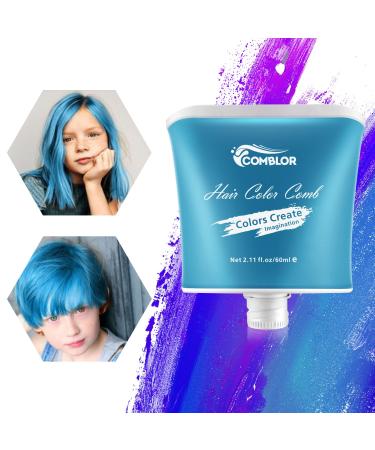 Temprary Hair Dye Comblor Blue Hair Dye for Dark Hair Hair Chalks for Girls Wash Out Hair Colour Kids Gifts for Birthday Christmas Halloween Crazy Hair Day Children's Day Blue 60 g (Pack of 1)