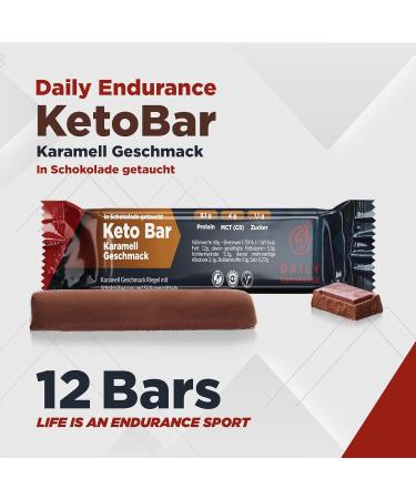 Daily Endurance Keto Bar | Best Low Carb Protein Snack | Vegan Chocolate | 3g Net Carbs | 12 Bars with Sckoko Coating | Caramel Flavor - Buy Online on GoSupps.com