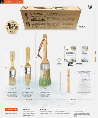 Vintage Tonality Chalked Paint Brush Set - 3 Brushes with Natural Boar Hair Bristles for Furniture, Clear Wax, Stencil & Milk Paint - Buy Online on GoSupps.com