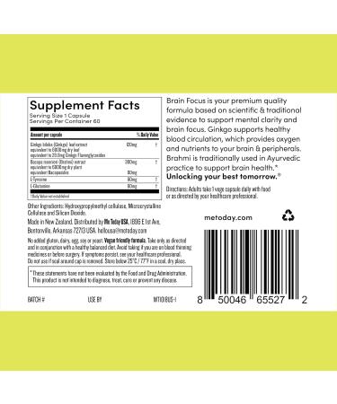 me today Brain Supplements for Memory and Focus in Adults Vegan Friendly Capsules with Ginkgo & Brahmi for Mental Clarity Memory Boost and Cognitive Support 60 Servings - Buy Online on GoSupps.com