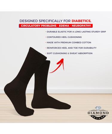 Diabetic Crew Socks 13-15 Brown 12 Pairs - Doctor Approved Non-Binding Diamond Star Diabetic Socks for Men and Women - Buy Online on GoSupps.com