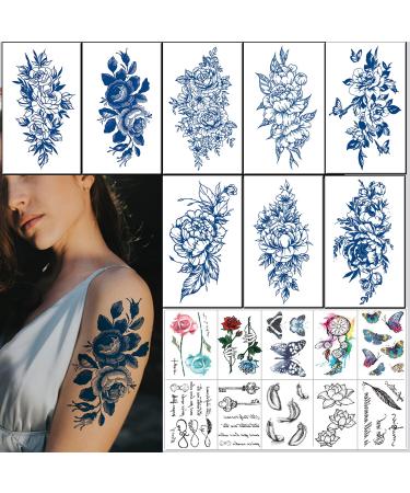 2 Week Tattoo Semi Permanent Tattoos Flower Sticker  8 Large Sheets Upgrade Juice Lasting 1-2 Weeks Tattoo for Women Girls and10 Sheets Realistic Temporary Tattoo Stickers -1