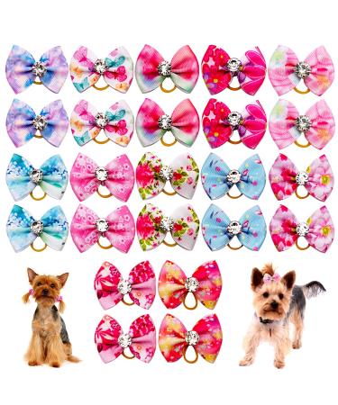 JpGdn24PCS/12Pairs Small Dogs Hair Bows with Rubber Band Puppy Hair Bows with Rhinestone for Girls Female Cat Kitten Bunny Rabbit Poodle Top Knot Elastic Hair Bowknot Grooming Accessories Attachment Florial Spring 24PCS - Buy Online on GoSupps.com