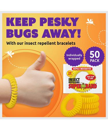 Superband Mosquito Repellent Bracelets - Pack of 50, Deet-Free, Long-Lasting Waterproof Bug Repellent Bands for Adults & Kids - Yellow - Buy Online on GoSupps.com