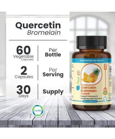 TrueMed Quercetin Bromelain Supplement Supports Immune Function Cardiovascular Health & Antioxidant Protection 800mg Quercetin 165mg Bromelain 60 Veg Capsules Supports Healthy Inflammation Response - Buy Online on GoSupps.com