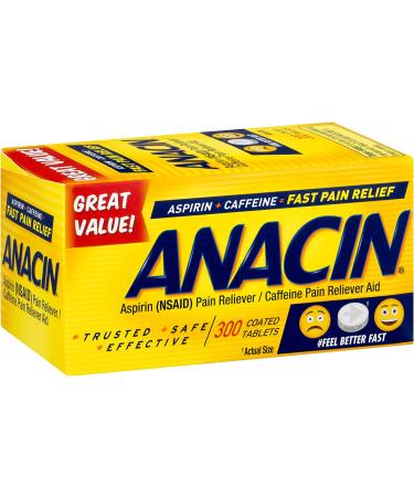 Anacin Aspirin/Caffeine Pain Reliever | Fast Relief | 300 Tablets - Buy Online on GoSupps.com