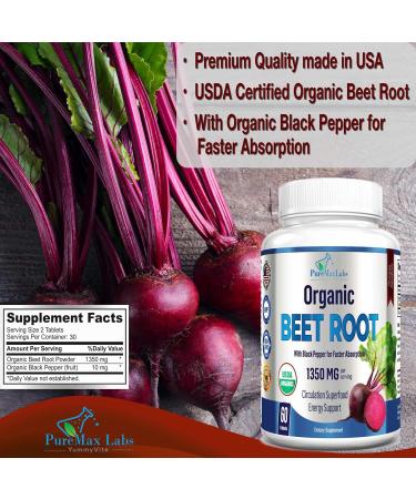 Organic Beet Root Powder Tablets 1350mg | Enhance Energy & Stamina with Black Pepper | 60 Count | International Shipping Available - Buy Online on GoSupps.com