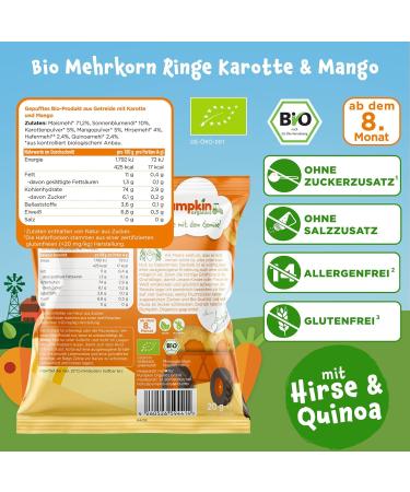 Buy Pumpkin Organics Children s Snack - Bio Multi-Grain Carrot & Mango (8-Pack) | Allergen-Free Gluten-Free Baby Snacks for Kids 12+ Months - Buy Online on GoSupps.com