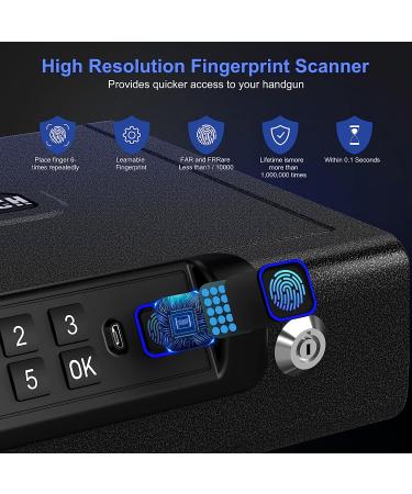 Billconch Large Biometric Gun Safe for Pistols | Fingerprint, PIN, Key Unlock | Voice Guide | Handgun Safe for Home, Car | Cloakroom, Bedroom, Nightstand - Buy Online on GoSupps.com