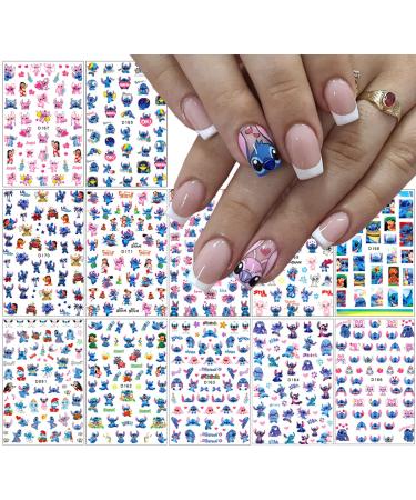 12 Sheets Cute Nail Art Stickers Cute Cartoon Nail Decals 3D Self Adhesive Nail Art Supplies Cartoon DIY Nail Designs Sticker Luxury Designer Nail Stickers for Girls Women Nail Decorations