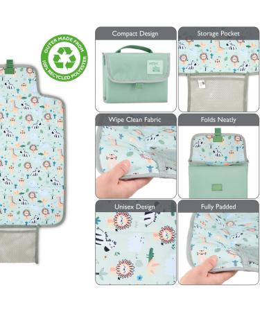 Portable Changing Mat Compact Wipe-Clean Mat for Newborns and Toddlers Travel Nappy Changing Bag with Pocket Soft and Padded Animal Safari Design Safari Green - Buy Online on GoSupps.com