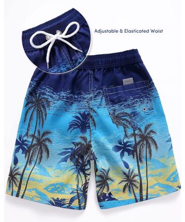 Domee Boys Swim Shorts - Quick-Drying Swimming Trunks with Mesh Lining & Adjustable Drawstring (152-158) - Coconut Tree Design | International Shipping - Buy Online on GoSupps.com