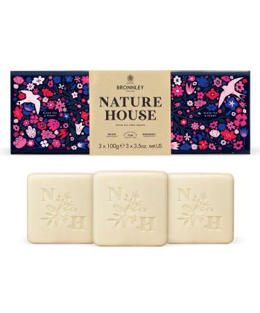 Bronnley England Black Tea & Peony Bar Soaps Three Triple Milled Vegan Soap Bars Palm Oil-Free Soaps Boxed in Plastic-Free Recyclable Packaging Three 3.5oz Bar Soaps
