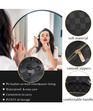 Large Capacity PU Leather Travel Cosmetic Bag - Waterproof Makeup Organizer with Dividers and Handle - Black - Buy Online on GoSupps.com