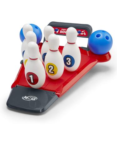 NSG Easy Up Pins Bowling Set for Kids - Mini Bowling Alley with 6 Pins and 2 Balls - Designed for Kids with Hinged Pins That Don't Tip
