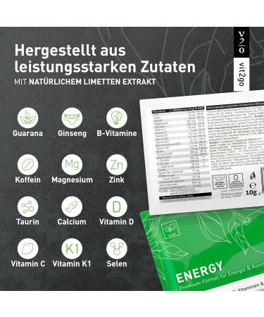 VIT2GO Energy Powder Drink | Caffeine Shot Taurine & Guarana | Energy Booster for Fatigue & Concentration | B Complex Vitamins (30 Sachets) - Buy Online on GoSupps.com